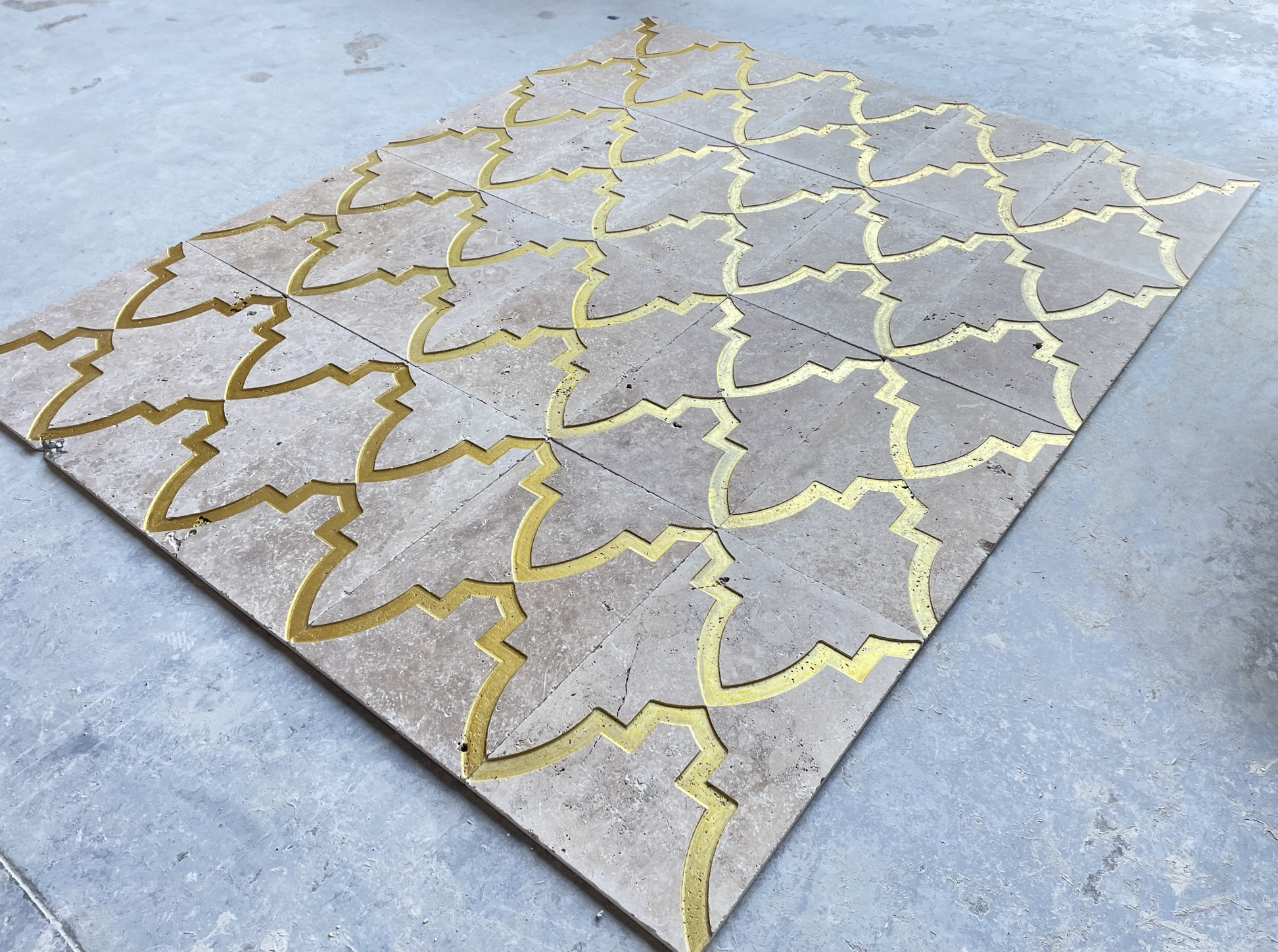 3d travertine and gold stone tile panel in UAE