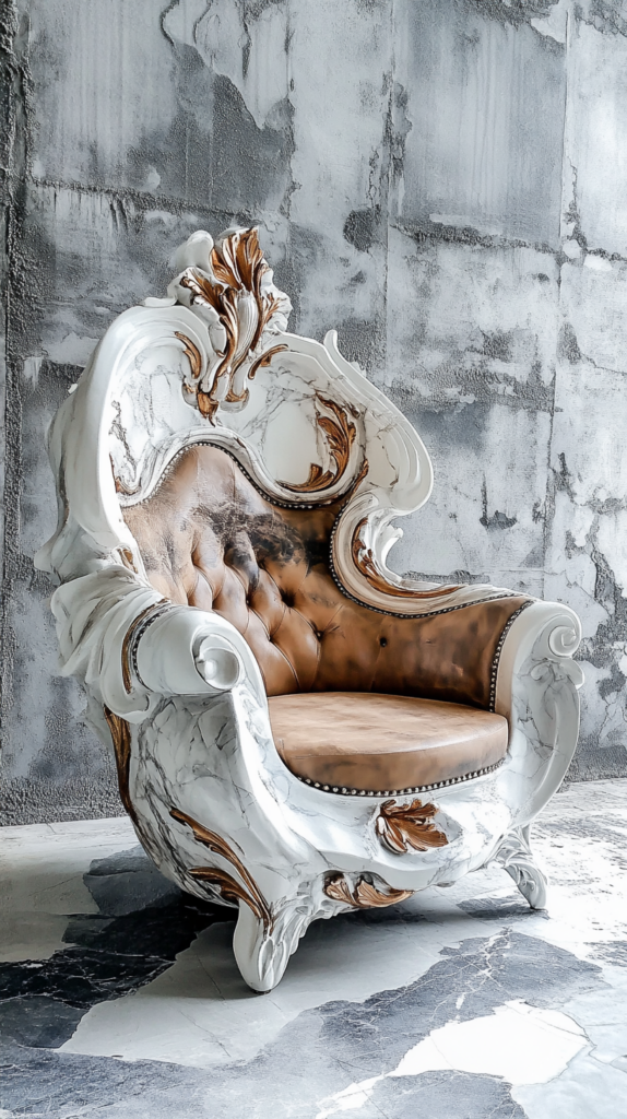 Custom design marble seat with leather upholstery baroque style in UAE